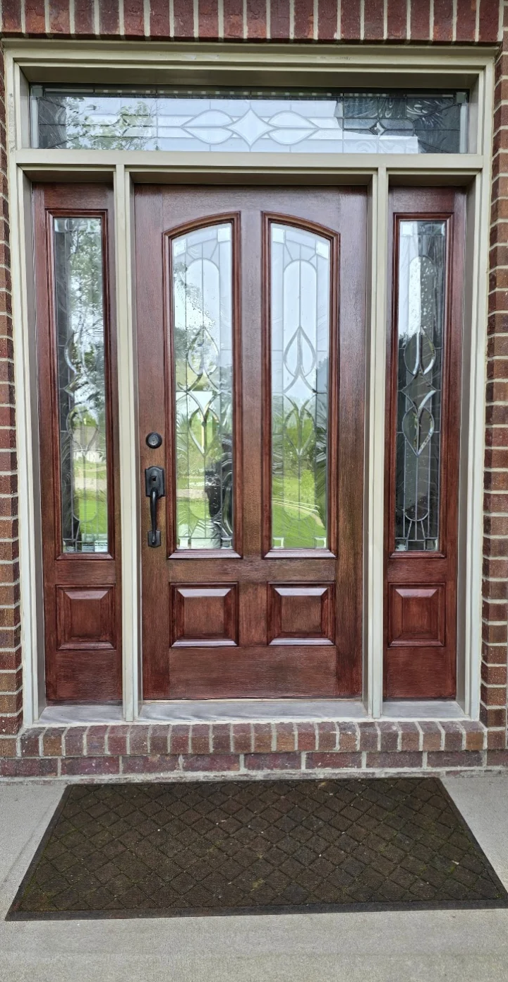 Fiberglass front door after painting at Todd’s Ankeny home